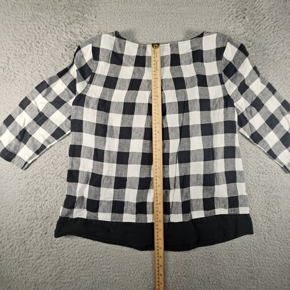 J. Jill Love Linen Top Womens S Petite Check Plaid 100% Linen Flax Gauzy Beachy - Picture 6 of 10
